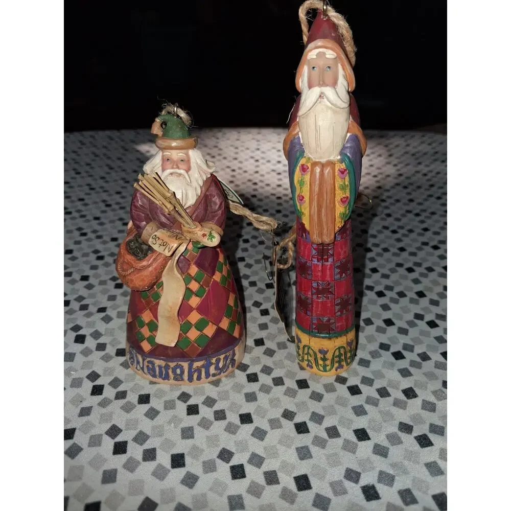 Lot Of 2 Jim Shore Heartwood Creek Naughty/Nice Ornament & Pencil Santa No Box